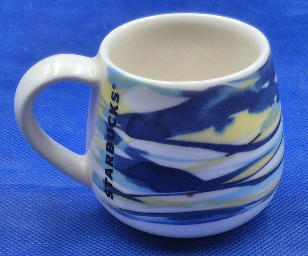 Starbucks Spring Watercolor Blue/Yellow Espresso Demi Mug 3oz 2016